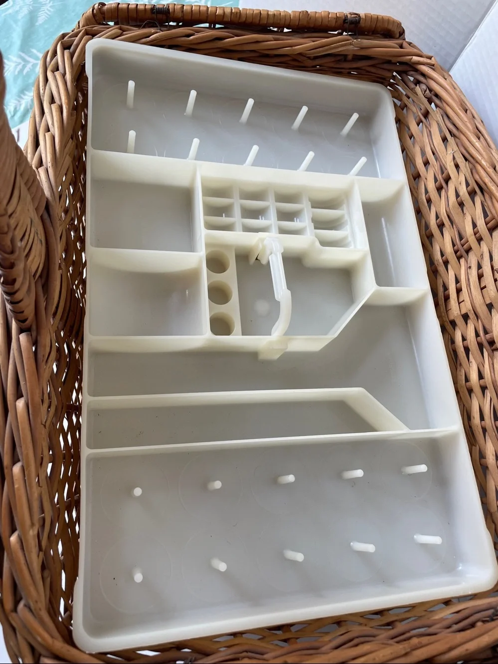 Vintage Wicker Sewing Basket plastic tray